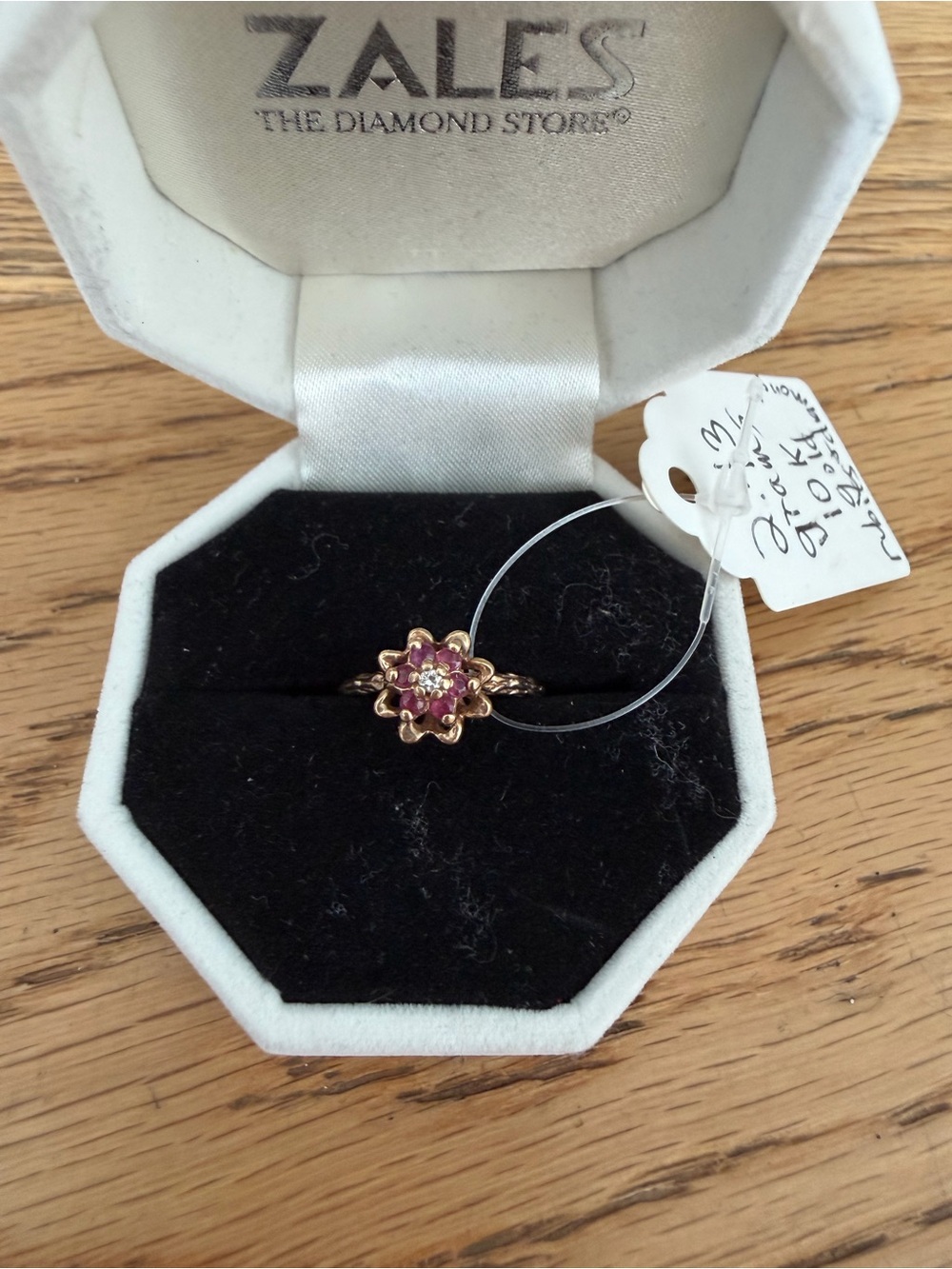 Tulip Floral Cluster Ring Rubies Diamond Vintage Tooled 10k Gold